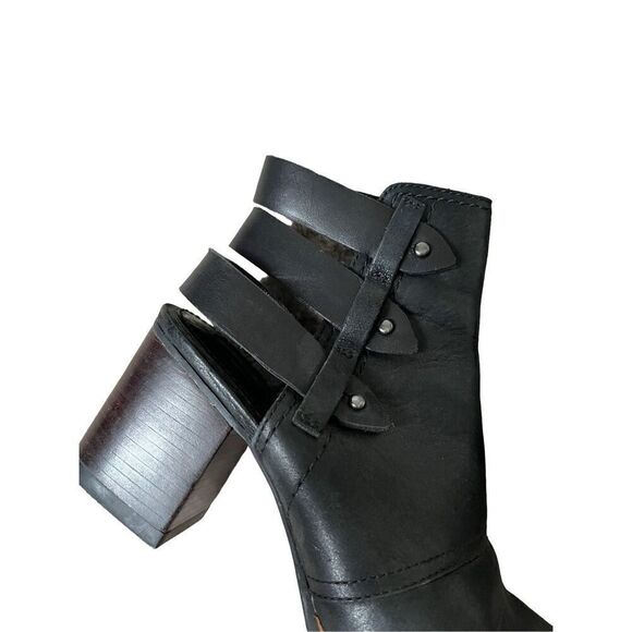 Sorel Addington Leather Strappy Back Block Heel Booties Women's Size 8 Black - Picture 11 of 14